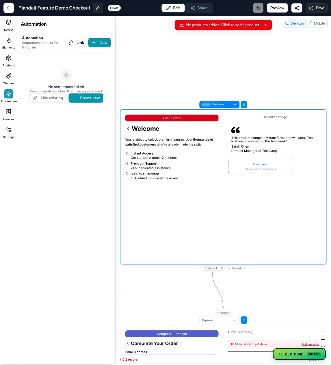 The Numi offer editor automation tab showing sequence controls.