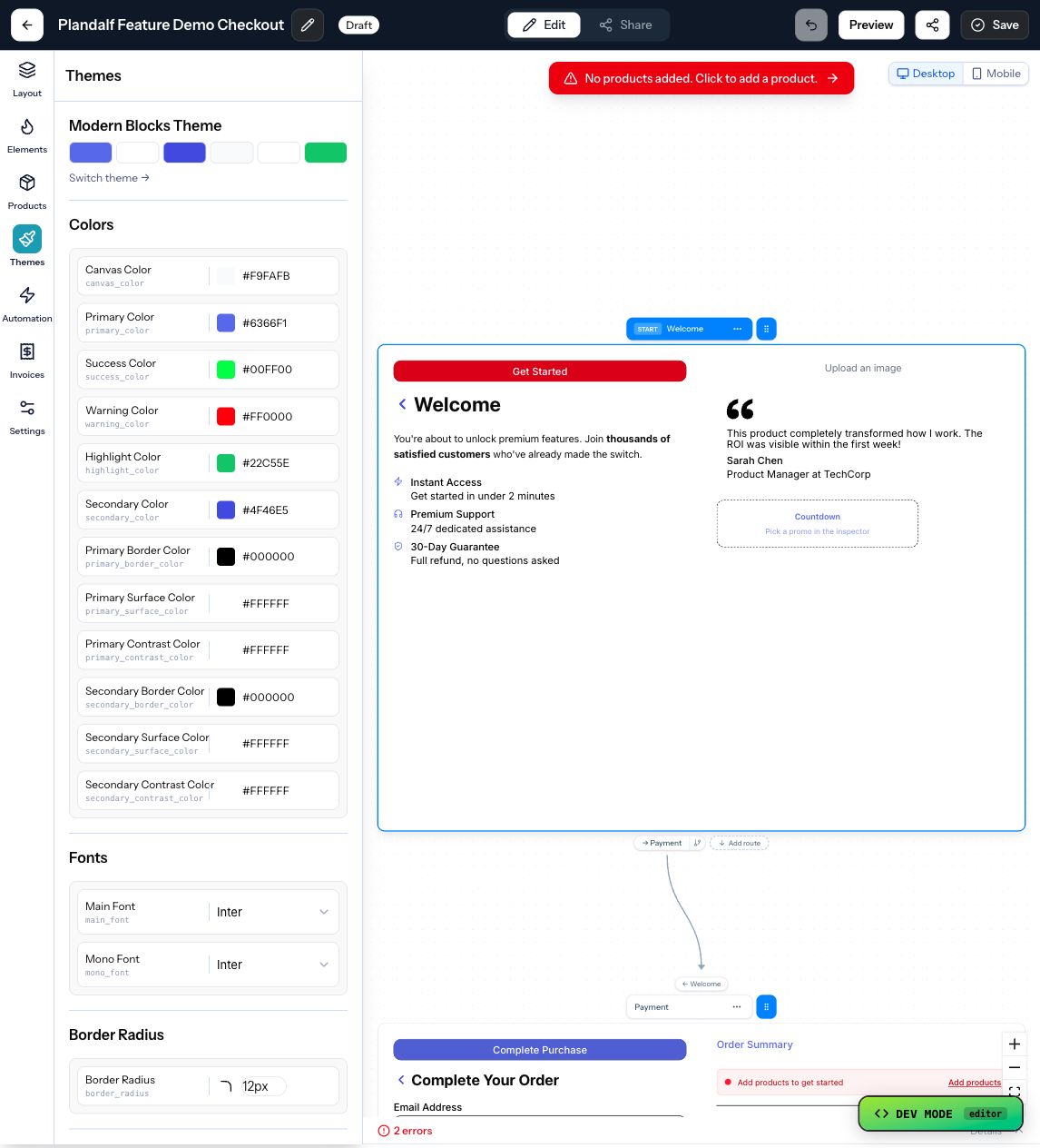 The Numi offer editor themes tab showing style controls.