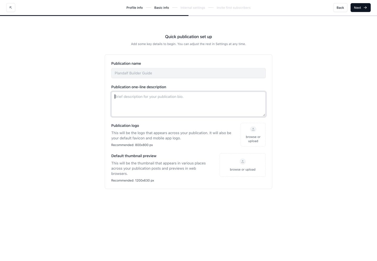 beehiiv publication details form