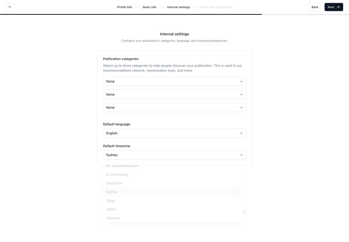 beehiiv publication timezone selector