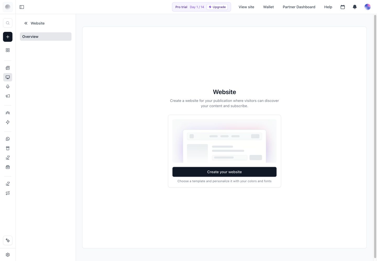 beehiiv Website dashboard