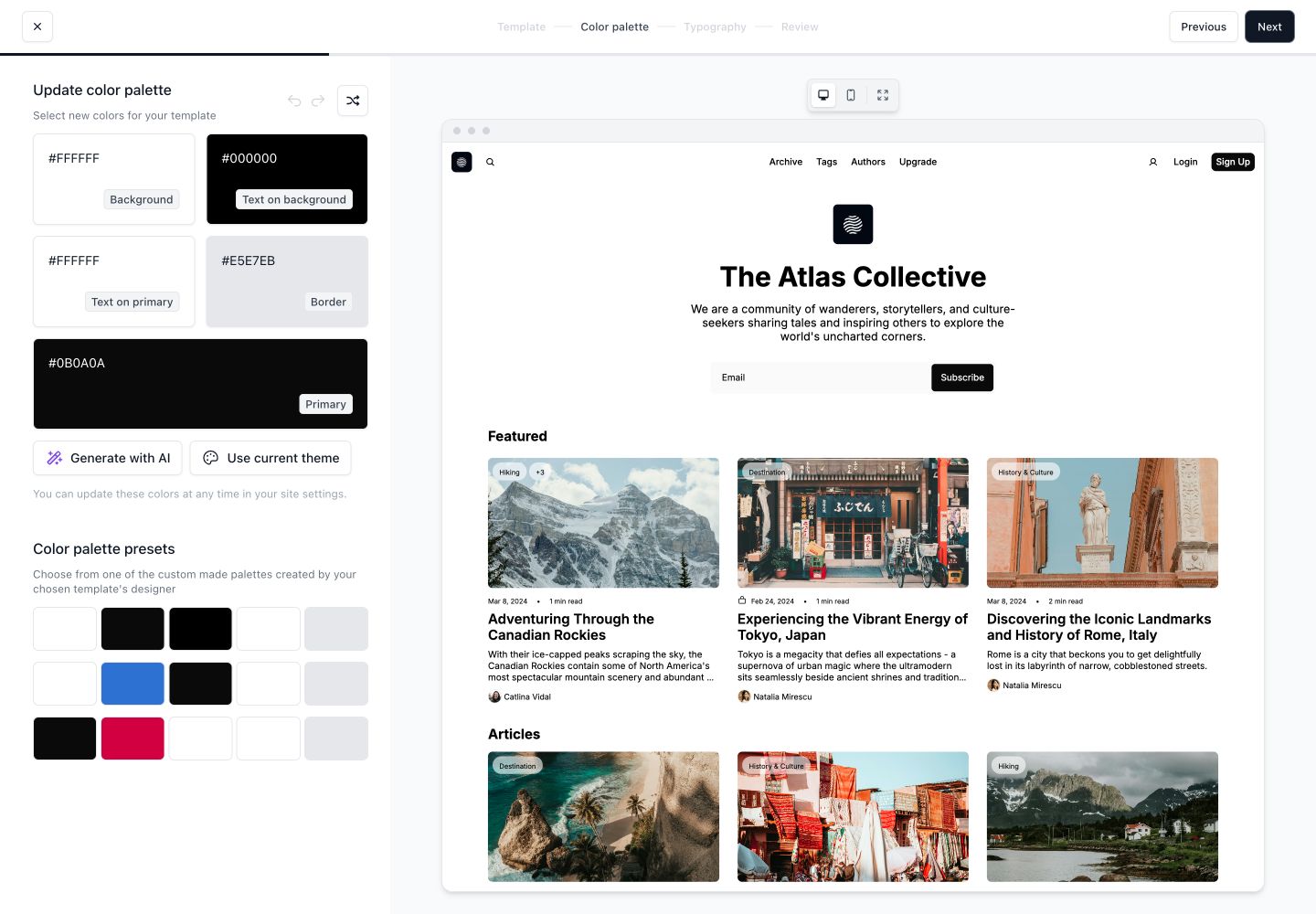 beehiiv website colour controls