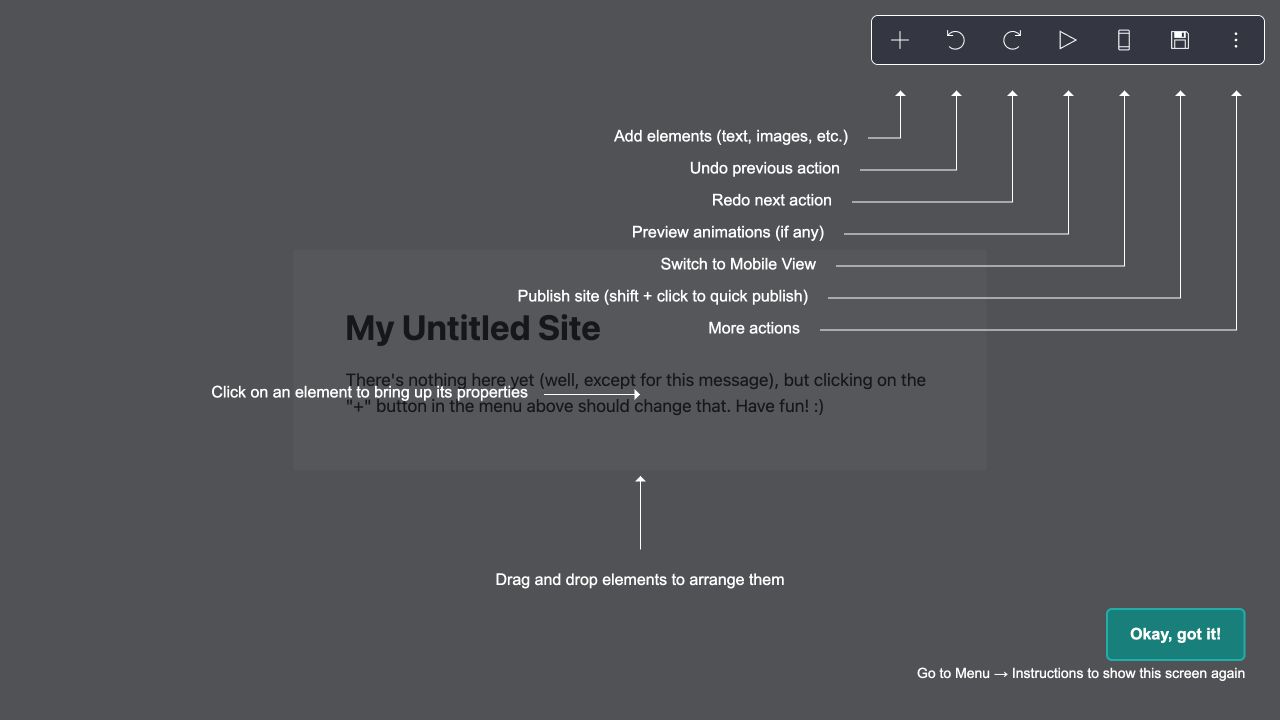 Carrd editor introduction explaining the toolbar