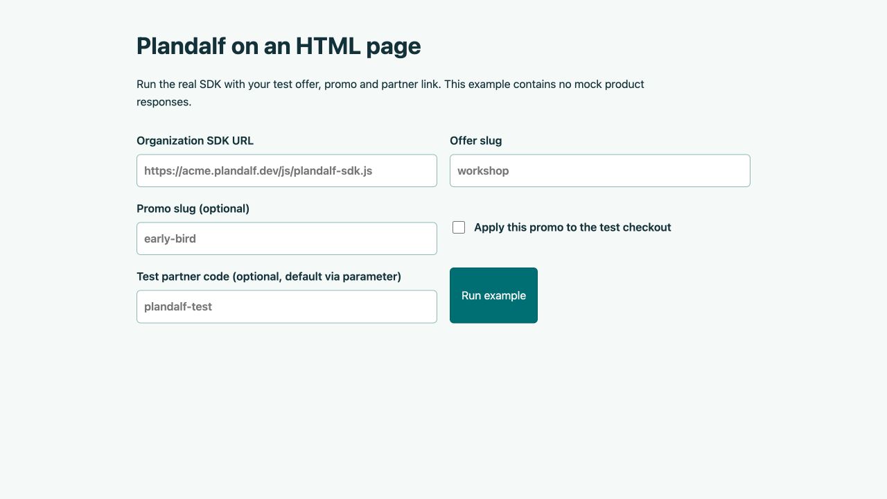 Empty Plandalf HTML fixture configuration form