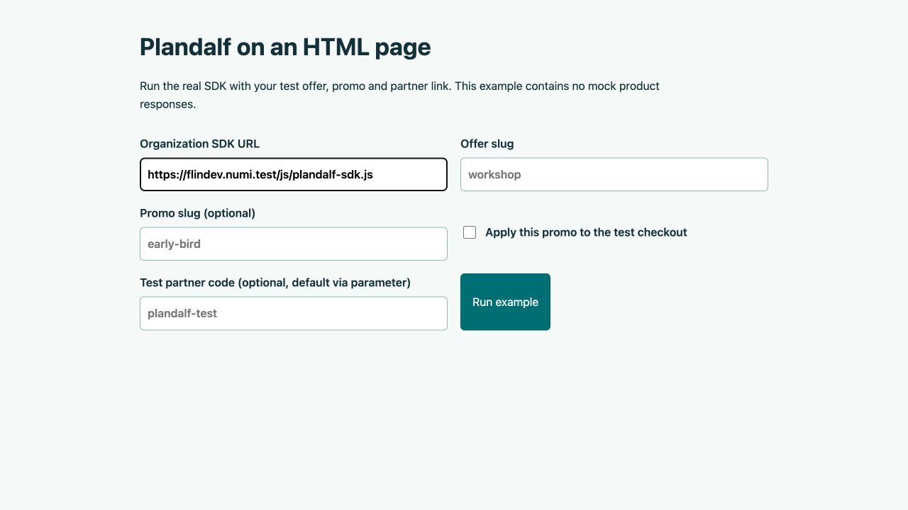 HTML fixture with a local public organization SDK URL entered
