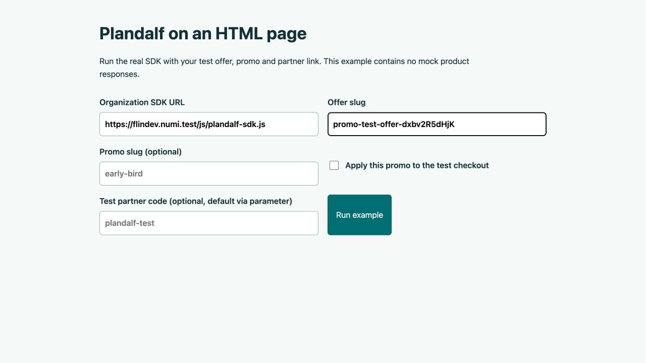 HTML fixture with SDK URL and offer slug entered