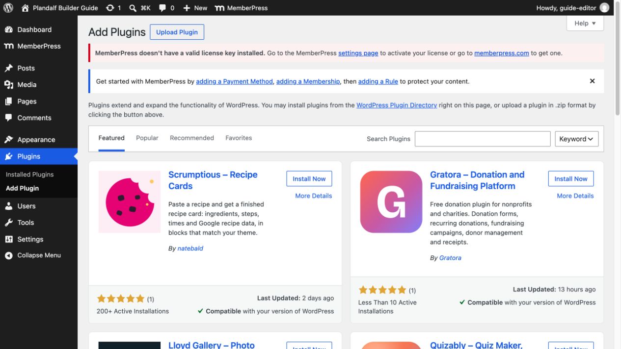WordPress Add Plugins screen