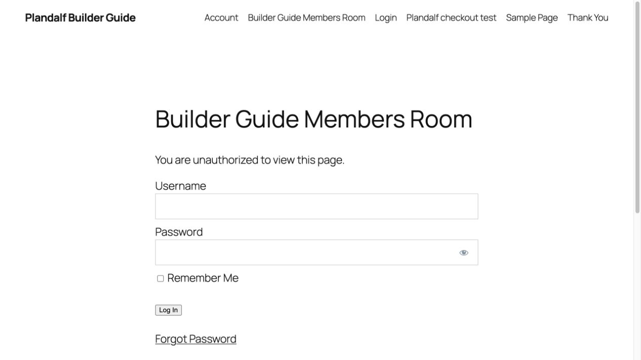 Signed-out members-room page showing an unauthorized message