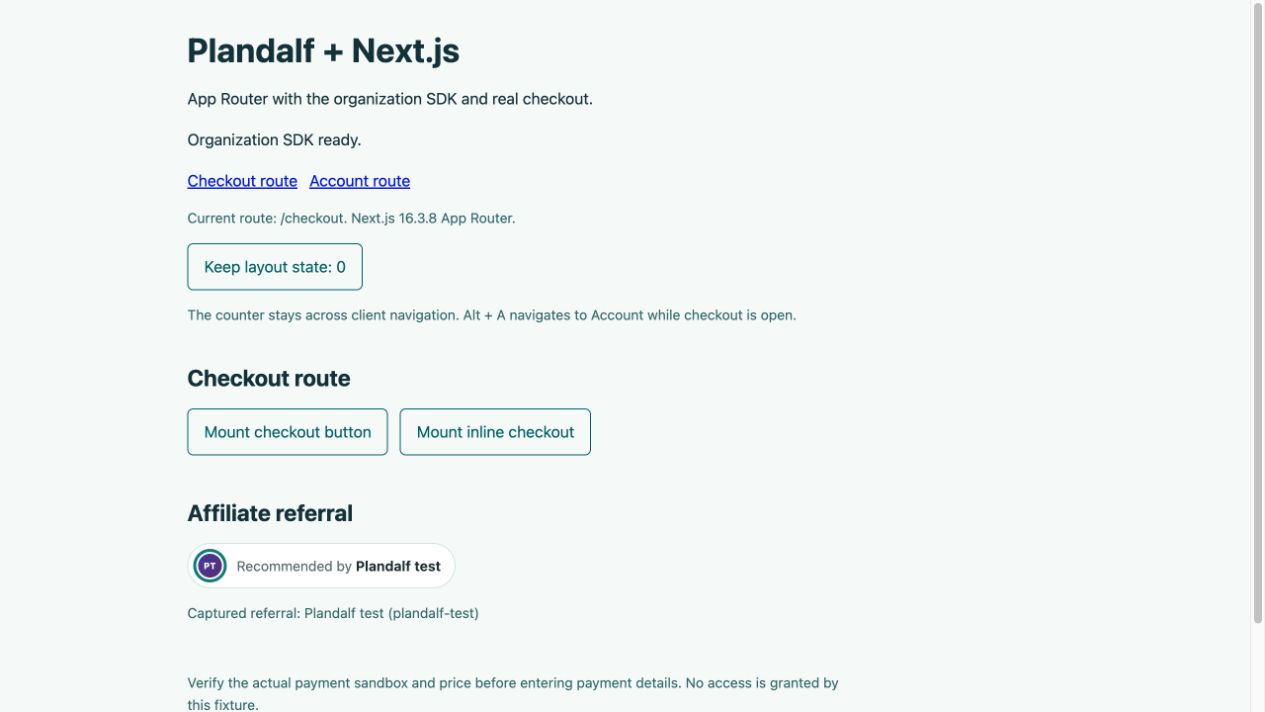 Next.js production fixture with the organization SDK ready