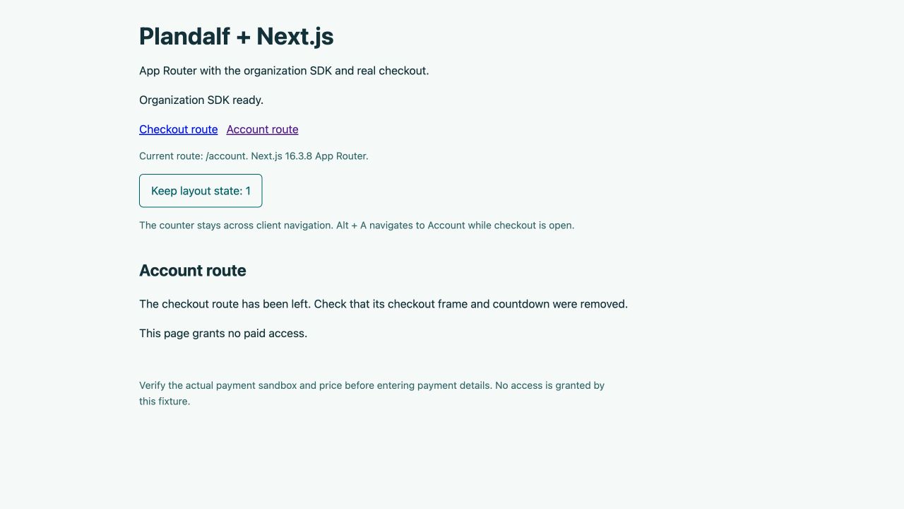 Next.js Account route after navigating away from an open checkout