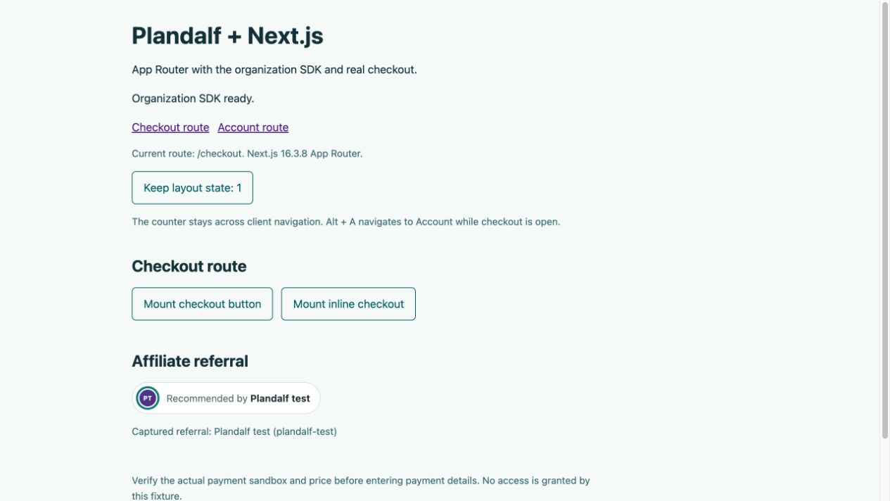 Next.js checkout route after returning from the Account route