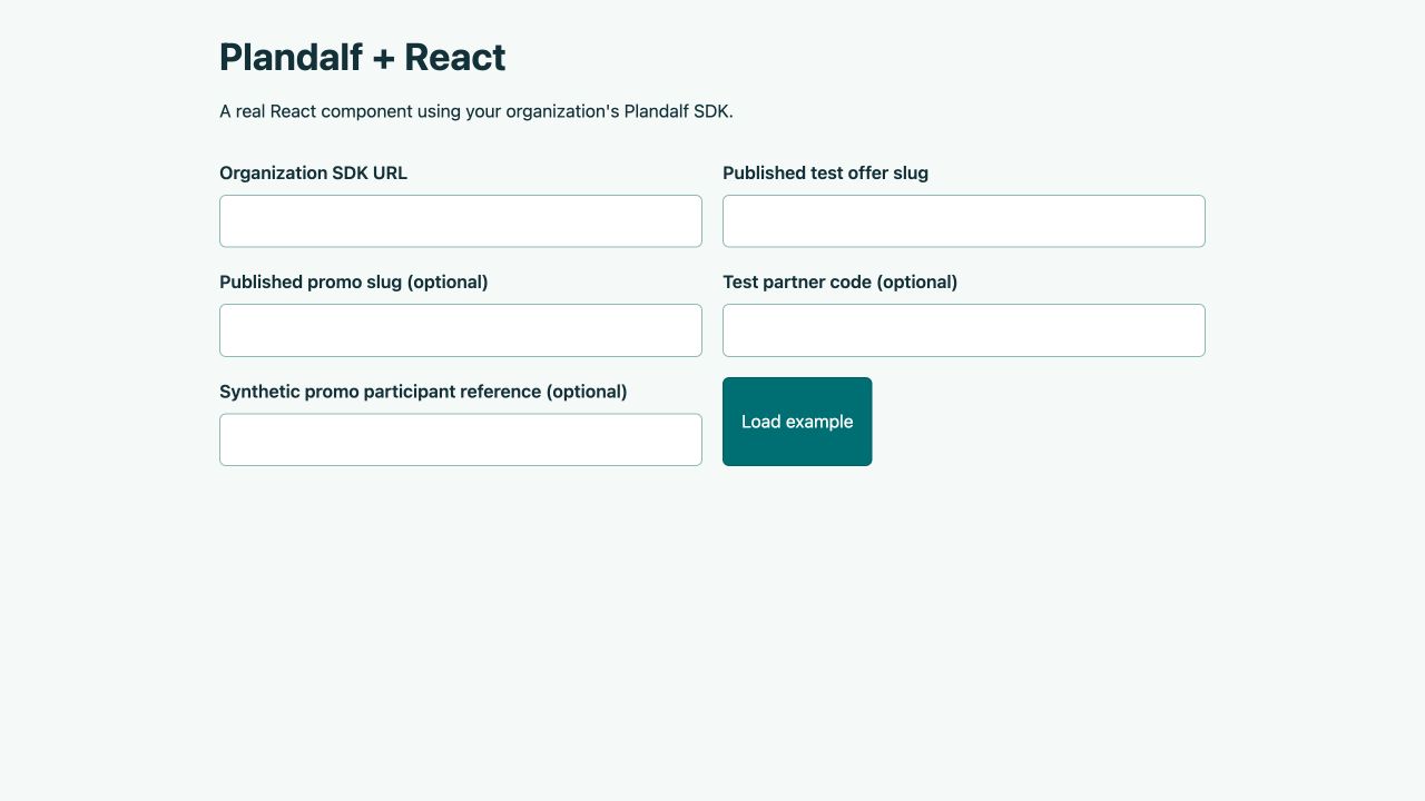 Empty React integration configuration form