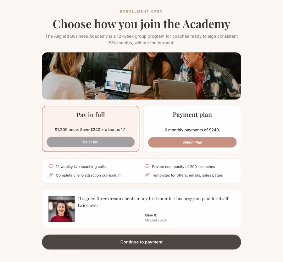 Coaching Enrollment checkout