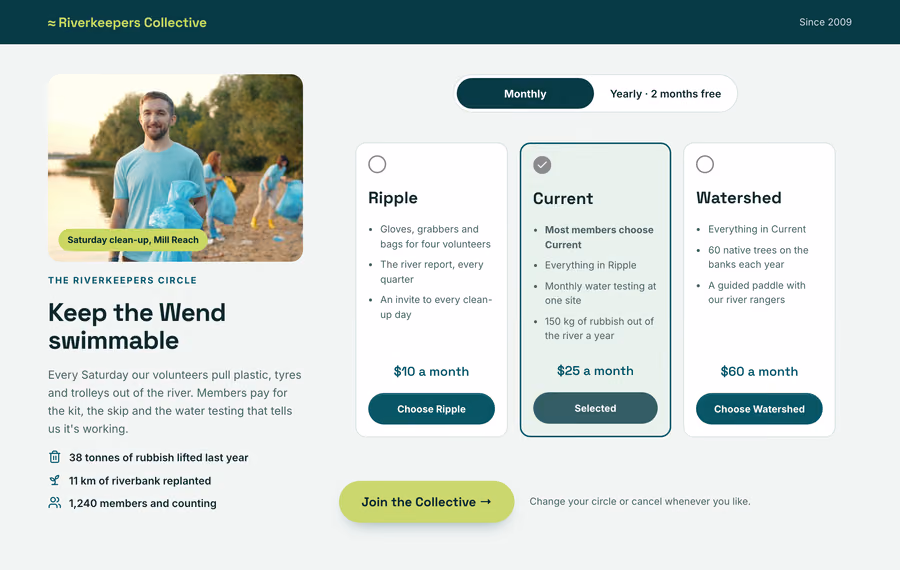 Giving Circle Tiers checkout